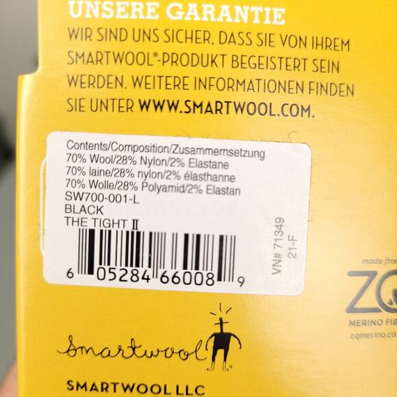 Smartwool Womens The Tight II Wool Base Layer Sz Large Black SW0SW700001 NEW - Picture 3 of 4